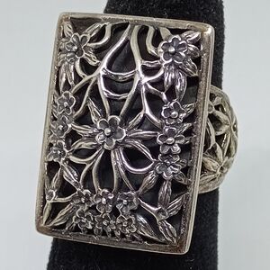 * vintage Claudia Agudelo 925 large floral art deco ring size 8